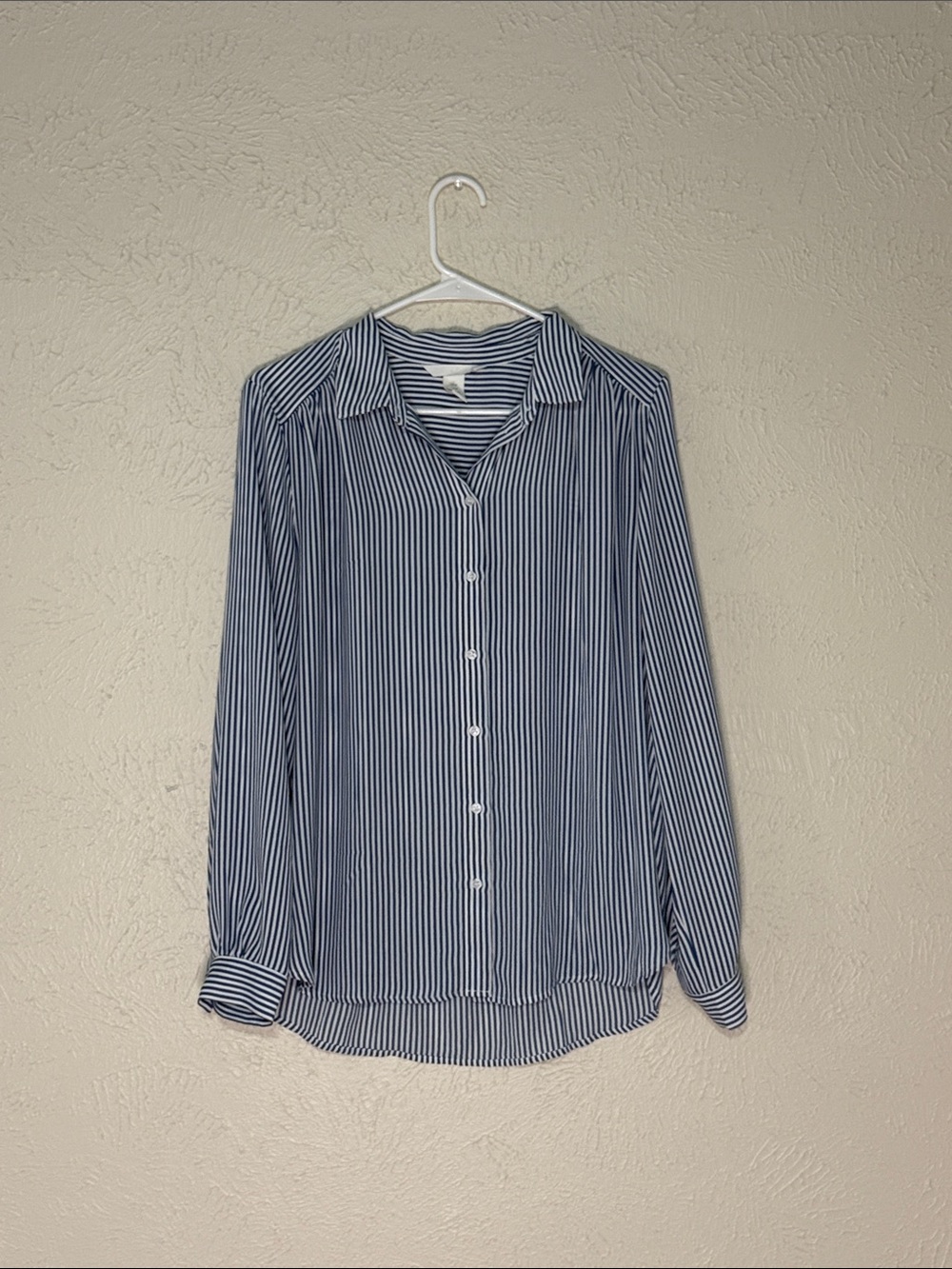 H&M Navy and White Vertical Stripe Button-Down Shirt